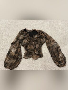Bardot Brown and Black Sheer Snake-Print Blouse
